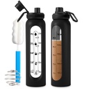 Butelka ze szkła shaker 34oz / 1L Czarne szkło Protein Shaker Butelka z shaker Ball Duże butelki shaker do protein Mieszaniny przenośny proszek Mikser Butelka z wodą do treningu siłowni Sport
