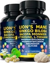 Kapsułki Organic Lions Mane Supplement - 240 Prawdziwe Mushrooms Lion 's Mane Kapsułki z Ginkgo Biloba Herb, Bacopa Monnieri, L Theanine, L Tyrosine - Mushroom Complex for Daily Wellness