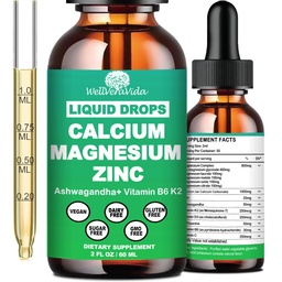 Wapń Magnezu Ciecz Cynk Krople z witaminą D3 K2, Wysokiej mocy Wapń Magnezu Suplement w / Magnezu Kompleks, Cynk, Theanine Gluten Bezpłatne dla immunologicznego, Kości, Mięśnie, Mood & Sleep Wsparcie