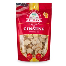 Baumann Wisconsin Ginseng - duże plastry 4 oz - 100% Natural Panax Ginseng Herb, Pure Suszony American Ginseng dla wsparcia immunologicznego, Zwiększona koncentracja i energia