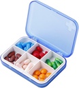 Portable Pill Organizer - Slim Pill Box for Purse or Travel, Compact Pill Case (6 Komory, Niebieski)