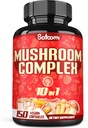 Satoomi 10in1 Mushroom Complex Supplements - 5 miesięcy dostaw - Mieszane z Lions Mane, Cordyceps, Reishi, Chaga, Maitake, Shitake & Inne -Wsparcie mózgu - 150 Kapsułki