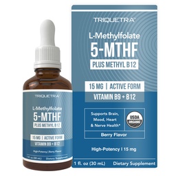 LMethylfolate 15mg Liquid + Methyl B12 Cofactor, High Potency Active 5-MTHF