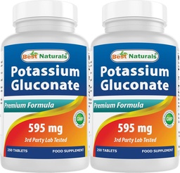 Najlepszy naturalny Glukonian potasu 595 mg 250 tabletek (250 liczenie (opakowanie po 2))