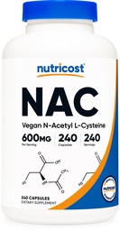 Nutricost N- Acetyl L- Cysteine (NAC) 600mg, 240 Kapsułki wegetariańskie - Vegan, Non-GMO, Gluten Free