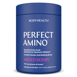 BodyHealth PerfectAmino Proszek - BCAA i EAA Proszek do ćwiczeń przed i po - Amino Acid Energy Drink dla mężczyzn i kobiet do wsparcia Lean Muscle and Recovery - Mieszane Berry - 120 Służenie