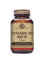 Witamina Solgar D3 (Cholecalciferol) 10 MCG (400 j.m.), 100 Softgels - Pomaga utrzymać kości i zębów - Wsparcie układu immunologicznego - Non-GMO, Gluten Free, Dairy Free - 100 Sługi