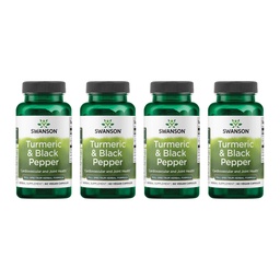 Swanson Turmeric & Black Pepper - Organic Joint Health, Heart Health, Trawienie, & Wątroba Supplement - Natural Formula dla Zwiększonej Biodostępności i Wchłanianie - (60 Veggie kapsułki) 4 Pack