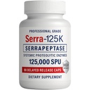 Serra- 125k Dodatkowa siła Serrapeptaza 125 000 SPU, 90 Kapsułek wegańskich, Opóźnione uwolnienie, Enzymy Systemowe, Wspomaga zdrowe zatoki i zdrowy system immunologiczny, Non-GMO i All- Natural