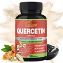 Organiczny Cadane Quercetin Extract Kapsułki, 90kapsułki, 3 Miesiące dostaw z Quercetin, kurkumina turmerowa, Berberine, Nettle, czarny proszek nasiona, czarny pieprz.