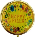 Retro Cute Pill Case Vintage Metal Pill Organizer Portable Compact Pill Box for Purse / Pocket to Hold Vitamin / Tylenol / Supplements / Fish Oil / Meds / Tablet (Happy Pills with Mirror, Round)