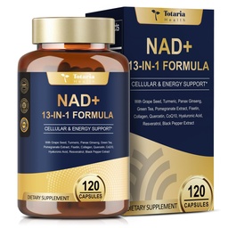 Totaria NAD Suplement dla kobiet Mężczyźni z nikotynamidem ribozyd resweratrol, Quercetin, Betaine Boost NAD + Poziomy NAD Plus Suplement do anty starzenia, Energia, Immune, Focus 120 Kapsułki
