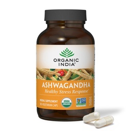 ORGANIC INDIA Ashwagandha Kapsułki - Organic Ashwagandha Suplement - Vegan Ashwagandha Koot, Gluten- Free, Kosher, Non-GMO, Wspiera Relief Stress, Energia i Sen - 180 Kapsułki