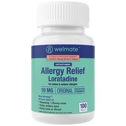 WELMATE - Ulga alergiczna - Lorrenburg 10 mg - 24-godzinna ulga przeciwhistaminowa - Non Drowsy - Nose Runny - Kichanie - Swędzenie nosa & Gardło - Wodne Oczy - Indoor & Outdoor Alergy Medication - 100 Count
