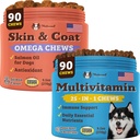 Natural Dog Company Multivitamin Supplement Chews + Skin & Coat Supplement Chews for Dogs - Kompleksowa opieka odżywcza dla zdrowej skóry, Shiny Coat, Joint Support i Immune System Boost