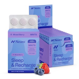 Neuro Melatonina 5mg Drobnostki senne & Recharge (144 Kawałki) - Szybko rozpuścić Melatonina cukru darmowe miętówki z Lemon Balm & Rumianek dla lepszego snu - suplement uspokajający dla dorosłych - Night Berry Flavor
