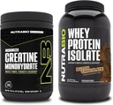 Monowodzian NutraBio Creatine, Izolat niearomatyczny, 300g i ser białkowy, Czekolada holenderska, Suplement Pasek - Energia mięśniowa, Lean Muscle Growth, Odzysk i Siła