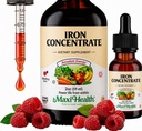 Maxi Health Women, Men and Kids Liquid Iron Supplement - 15 mg Per ML Berry Flavored - High Potency - Łatwy do wymieszania do natychmiastowej absorpcji - Zwiększenie energii bez nudności - 2 fl Ounces
