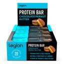 Legion Protein Bar Chocolate Peanut Masło -100% Białko serwatki, Bary piekarskie z prebiotycznym włóknem - Wysokie białko (20g) Niski tłuszcz (12g) Niski cukier (4g), No Soy, Gluten - Naturalne aromaty (12 Hr)