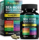 Sea Moss Black Seed Oil Capsules, Ashwagandha Ginger Capsule with Vitamin C D3, Multi Blend Nutrition Supplement for Immunity, Digestive, Energy, Skin & Hair, Black Seed Oil Sea Moss Capsules, 60P
