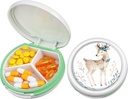 Serfeymi Small Pill Box - 3 Komory Przenośne Pill Box do kieszeni torebki, Compact Mini Travel Pill Case - Nadaje się do medycyny, Witamina, Olej rybny, Suplementy - Biały (Jeleń)