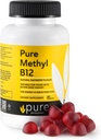 Metyl B12 Gummie witaminowe - Witamina wegańska B12 Gumie metylkobalaminowe dla dorosłych i dzieci - Gummy do żucia B- 12 Gummy dla energii i nerwów - Bezglutenowe, bezmleczne, Kosher- 60 Gummies 1500 μg