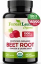 ForestLeaf Organic Beet Root Kapsułki - Suplement buraczany 16000mg Siła 20: 1 Pigułki ekstrakcyjne w / Ginger Grape Seed Sign 124; Support Blood Pressure, Nitric Oxide, Flow, Circulation Sign 124; Butelki w proszku - 120 Czapki