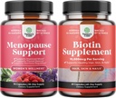 Paleta kompletnego ziołowego suplementu menopauzy dla nocnych potów i nastrojów z Dong Quai Vitex Chaste Berry & Black Cohosh i Pure Biotin Pills dla Shiny Gruby wzrost włosów - Get Clear Skin Strong Nails