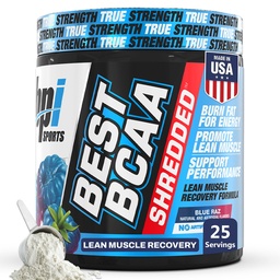 BPI Sports Best BCAA Shredded - Kofeina Free Thermogenic Recovery Drink, Lean Muscle Building BCAA Proszek dla kobiet i mężczyzn, Wstępny trening BCAAs Amino Acids Drink - Blue Raz - 25 Servings