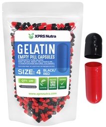 XPRS Nutra Rozmiar 4 Puste kapsułki - 100 Count Small Puste kapsułki żelatynowe - Pigułki Diy Kapsułka Napełnianie - Napełniany czysty żel żel dla bydła Do- It- Yourself Supplements (Czarny / Czerwony)