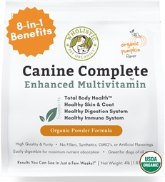 Wholistic Pet Organics Psy Kompletny - Pies Multivitamin Proszek - 4 Lb - Codzienne Witaminy psów i suplementy do domowej żywności - System immunologiczny, Skóra, Płaszcz i ogólne zdrowie - Małe i duże Rasa