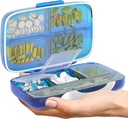 Pill Organizer Airtight Pill Box Duży Pill Dispenser Strona główna Suplement podróży Holder Przenośny Witamina Sorter Jumbo Rozmiar 8 Komponent hermetyczny Witamina Container Codzienna Medycyna Travel Essentials