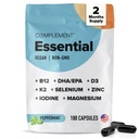 Komplement Esential Vegan Multivitamin dla mężczyzn i kobiet (60 Sług, 180 Kapsułki) z Omega-3 DHA & EPA, B12, Witamina D3 & K2, Cynk, Selen, Magnez, Jod - Wspiera odporność i ogólne zdrowie