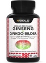 Koreański czerwony Panax Ginseng 1200mg + Ginkgo Biloba - Extra Siła Korzeń ekstrakt proszek Suplement w / Wysokie żeńsnozydy Vegan kapsułki dla energii, Wydajność i Focus - Suplement dla mężczyzn i kobiet