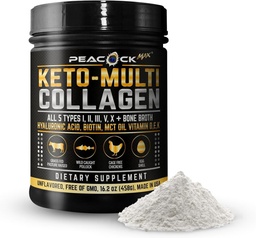 Keto Multi Collagen Peptydes 16.2 oz - Bone Broth Protein Powder, z 5 Typami Zhydrolizowanego Kolagenu, MCT Oil & Biotin do skóry, Łączniki, Włosy i paznokcie, Unflavored Collagen Proszek