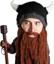 Beard Head Viking Pillager - Original Handmade Knit Viking Horn Hełm i zdejmowane plecione brązowe / czarne brody