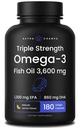 Triple Force Omega 3 Fish Oil 3600 mg Equipment 124; EPA & DHA Equipment 124; 180 Softgels Equipment 124; Burless Fish Oil Supplement, Wild Caught Equipment 124; Ponad 2100mg Omega-3 Kwasy tłuszczowe Suplementy 124; Natural Lemon Flavor Omegas 3 Pigułki