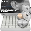 PQ Wosk Wosk wtyczki do snu, pływanie - 50 Noise Cancelling Silicone żel Wosk Wosk Zatyczki, Ochrona ucha do snu i pływania, Miękkie Wosk Poduszki z dźwiękowym blokowania poziomu 32Db, (50 Poduszki), Kolor: biały