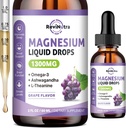 Triple Magnezu Complex Liquid Drops - 1300mg Magnezu Glycinate, Taurate & Citrate with Omega3, L- Theanine, Ashwagandha, Potasu - Support Sleep, Nerve, Immune, Energy - Grape Flavor, 2 Fl OZ