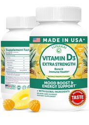 Lunakai USA Made Witamina D3 Gummies 2000 IU - Non-GMO, Gummies Witamina D wolna od glutenu dla kobiet i mężczyzn - kości, immunologiczne i wsparcie energetyczne, 60ct