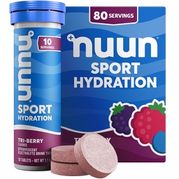 Nuun Sport Electrolyte Tablets z Magnezu, Wapń, Potas, Chlorek i Sód, Gluten Free & Wegan, Tri- Berry, 8 Pack (80 Służenie ogółem)
