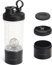 Blender Shaker Protein Tritan Butelka Tritan z pojemnikiem na tabletki / proszek do przechowywania dla białka Butelka-przedtreningowa - Mikser Cup- Gym Sport Butelka wodna z drutu whisky kulki czarny