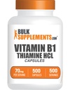 BulkSupplements.com Kapsułki z chlorowodorkiem tiaminy - Hydrochlorek tiaminy, Suplementy witaminy B1 - Bez glutenu, 1 Kapsułka na Podawanie, 500 Ilość (opakowanie po 1)