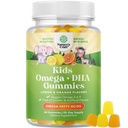 Dzieci DHA Omega 3 Gumiaki - Kwasy tłuszczowe Omega 3 6 9 dla mózgu, Siła immunologiczna i Wizja - Żywotna DHA dla dzieci dla zdrowego układu nerwowego i wsparcia skupienia - Wolne od ryb, Wegan & Non-GMO - 60 żuć