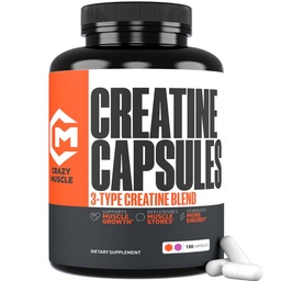 Kapsułki kreatynowe, 5g Premium 3X Trzy Atyny przed treningiem luzem Muscle Mass Gainer, Wysoka Absorpcja Łatwy w przyjmowaniu kreatora jednowodne tabletki Alternatywna optymalna wydajność dla mężczyzn Kobiety, 180 Kapsułki