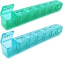 2 Pack Cotygodniowy Pill Organizator, Duży 7-dniowy Pill Case, Codzienne Witaminy Case Medicine Box, AM / PM Pill Container for Medicine Supplements Fish Oil (Niebieski i zielony)