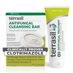 Terrasil Antygrzybicze Cream + Antygrzybicze Mydło 2-Zestaw Clinically-Proven Clotrimazole skuteczne leczenie i ulga: Jock Itch Sportowe Foot Fungal Yeast Infection Ringworm (50g Tube & 75g bar)