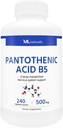 ML Naturals Pantothenic Acid B5 240 Kapsułki roślinne. Metabolizm energii, wsparcie układu nerwowego, certyfikowany NSF- i cGMP- Compliant