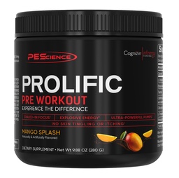 Pescience Prolific Pre Workout Powder for Men & Women with L- Citrulline Nitric Oxide Booster, Energy Powder & Nootropic for Focus - Wstępny trening bez Beta Alanine - 40 Scoops, Mango Splash