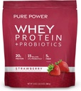 Dr Mercola Pure Power Whey Protein + Probiotyki - Wsparcie Odzyskiwania Mięśnie i Żywność Zdrowie - Pasture- Wyhodowana serwatka - MCTs & Fiber - Vanilla - 31 oz (22 Słupki) - Truskawka